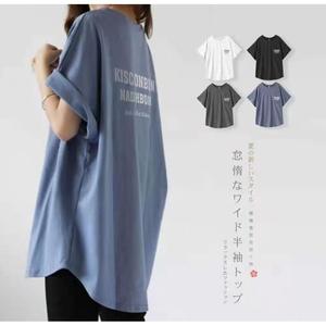 日韩夏季新款字母印花短袖t恤女宽松慵懒上衣中长款T恤打底衫女士