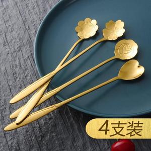 日式304不锈钢创意咖啡勺小茶勺调羹搅拌勺花型可爱甜品调料汤匙