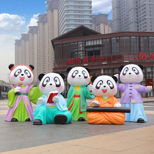 户外景区售楼部卡通古风熊猫雕塑国潮风动物装饰琴棋书画熊猫打卡