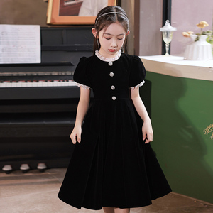 黑色女童晚礼服生日公主裙轻奢小众高端儿童主持人钢琴演奏演出服