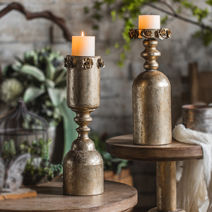 复古做旧金色烛台摆件铁艺圆形蜡烛托台婚庆摆氛围灯道具创意装饰