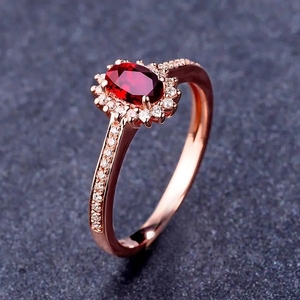 卡玛莎娜俄罗斯585紫金鸽血红天然红石戒指女镀18k玫瑰金镶嵌指环