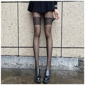 大腿蕾丝菱格连裤袜子薄款提花黑丝袜女性感网红ins潮黑色打底袜