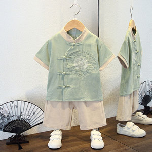婴儿衣服夏季唐装短袖汉服7八9十个月一2三4岁男宝宝周岁礼服套装