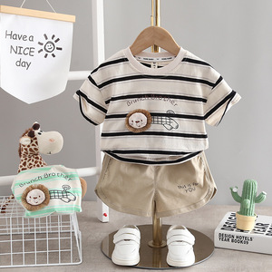 婴儿衣服夏季时髦可爱短袖短裤7八9十个月一二周岁男宝宝分体套装
