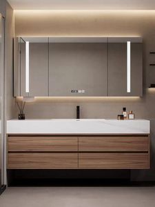 吊柜岩板无缝陶瓷盆实木浴室柜组合卫生间多功能智能现代简约卫浴