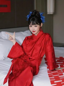 新中式敬酒旗袍晨袍女新娘出阁宴订婚礼服气质红色提花套装裙秋冬