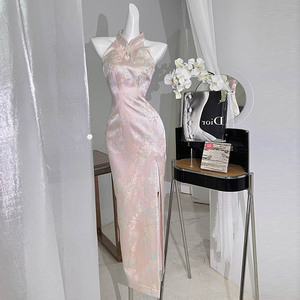 新中式旗袍年轻款气质高端精致法式复古小香风粉色改良旗袍连衣裙