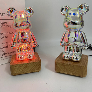 创意七彩变光烟花熊床头氛围灯3D玻璃USB插电遥控台灯生日礼物