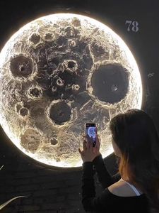 月球浮雕石膏3D立体壁灯酒吧餐厅露营背景墙壁月亮灯装饰大号壁画