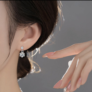 超闪双生花锆石耳钉女纯银气质小众设计高级感精致小钻耳环耳饰潮