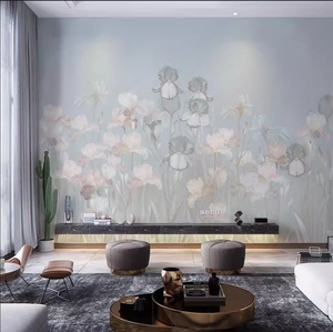 北欧现代墙布花朵电视背景墙卧室客厅沙发壁布小清新植物定制壁画