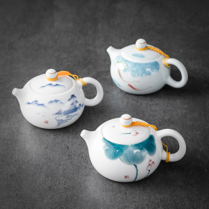 中式陶瓷茶壶日式茶具泡茶壶家用小号单壶手工手绘白瓷荷韵西施壶