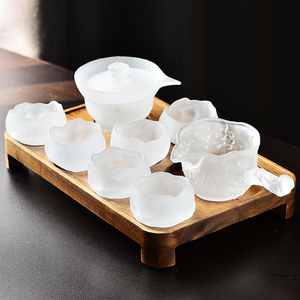 家用公道杯盖碗茶杯玻璃功夫茶具ins复古日式云雾纹泡茶琉璃套装