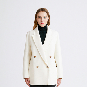 Nine West/玖熙年冬季新款白色双面羊毛大衣女短款外套呢子