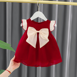 婴儿衣服夏季洋气女孩连衣裙红色礼服一周岁女宝宝抓周公主裙夏装