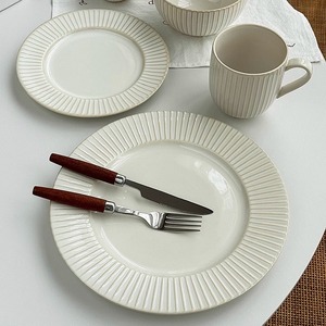安木良品 外贸出口 法式复古条纹陶瓷西餐牛排家用餐具汤碗碟盘