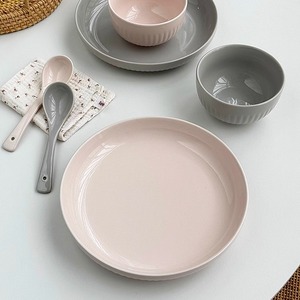 安木良品 大厂余单 韩式ins高级粉灰搭配釉下彩陶瓷碗盘餐具套装