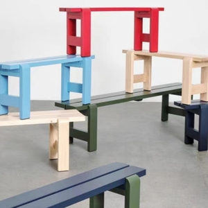 休闲户外彩色桌椅实木长条凳子设计师庭院露天桌子椅子组合北欧风