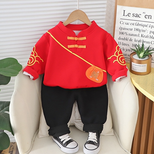 婴儿衣服春季洋气中国风纯棉时尚两件套6七8个月一岁男宝宝春秋装
