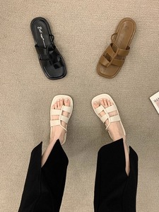 凉拖鞋子女夏季外穿精致2024新款设计感小众编织气质平底女士拖鞋
