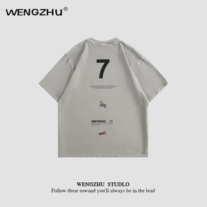 WENGZHU「设计师品牌」/男女同款/潮牌高级感短袖T恤加肥加大半袖