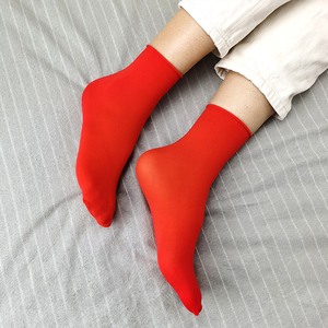 10双装大红色松口短袜加厚天鹅绒中筒丝袜喜庆本命年红春秋短袜子