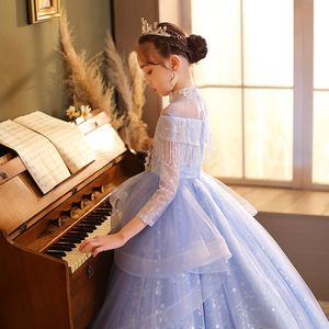 主持人礼服女童轻奢小众高端儿童晚礼服钢琴演奏生日公主长裙拖尾