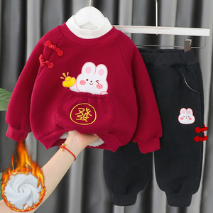 婴儿衣服冬季超洋气中国风加绒周岁礼服套装一周岁女宝宝冬装分体