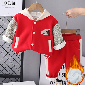 婴儿衣服秋冬季加绒棒球服休闲套装一岁五6七8九十个月男宝宝冬装
