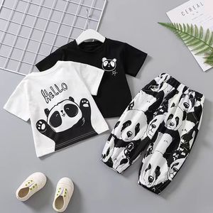 男童女童夏装新款熊猫印花套装夏季宝宝衣服夏装短袖裤子两件套装