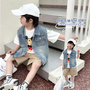 巴拉巴拉韩系韩系童装男童牛仔马甲夏季2024新款薄款儿童外穿马夹