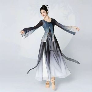 舞主角古典舞蹈服女飘逸练功服装女夏季成人上衣渐变色水墨中国舞