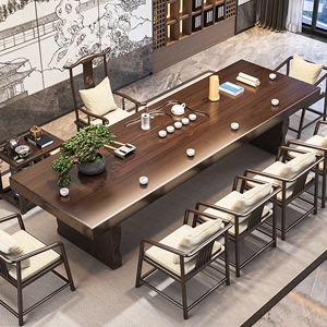 新中式实木茶桌椅组合客厅家用一桌五椅茶台办公室功夫大板泡茶桌