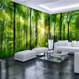 电视背景墙纸3d大自然森林草原风景壁画卧室客厅沙发影视墙布壁纸