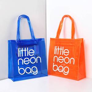 韩版字母透明糖果色果冻包PVC防水购物袋沙滩包休闲手提单肩包女