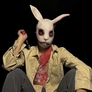 血腥兔子面具万圣节鬼屋密室剧本杀拍照道具网红恐怖吓人头套全脸
