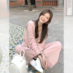 奶fufu的运动套装女款春秋盐系炸街韩系小个子休闲粉色卫衣两件套