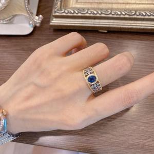 欧美意大利工艺蓝宝石戒指女简约流行风时尚轻奢银色可调节指环