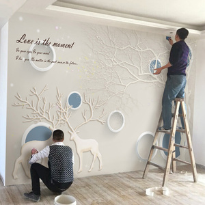 北欧风格麋鹿壁画电视背景墙壁纸简约现代客厅装饰大气3d墙布墙纸