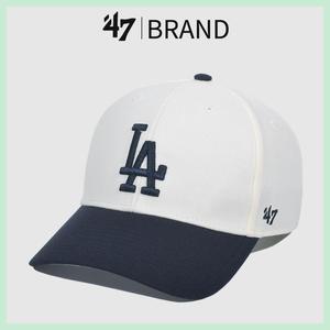 47BRAND白蓝色硬顶LA帽子女拼接款NY鸭舌帽男米色大标棒球帽显白