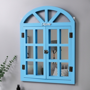 欧式复古蓝色带镜假窗壁饰时尚个性创意店铺橱窗墙饰镜子假窗装饰