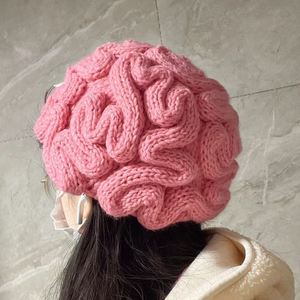 大脑子毛线帽子女冬季搞怪稀奇古怪搞怪可爱ins潮流保暖成人粉色