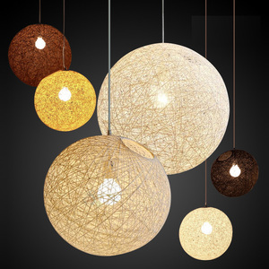 手工编织麻球吊灯创意个性餐厅酒吧圆球形灯商场工程装饰藤艺灯具