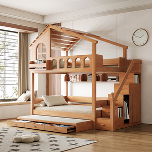 全实木儿童树屋床家用上下床双层床高低子母床上下铺小户型飞屋床
