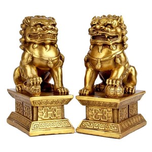 纯铜北京狮工艺品摆件黄铜宫门狮子一对石敢当双狮家居办公室摆设