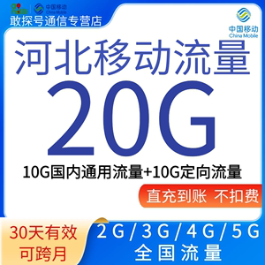 河北移动流量充值20GB流量30天假日包 全国通用 有效直充