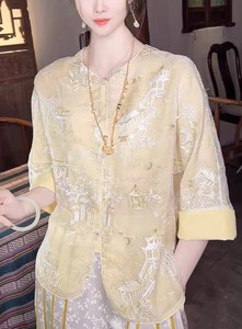 新中式女装轻国风衬衫女士2024新款夏季薄款高端提花婵意衬衣上衣