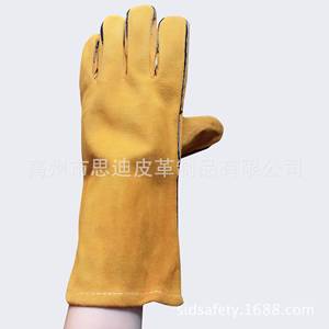 金棕黄色牛双二皮电焊带手套焊工劳保层防高温隔热层里吸汗