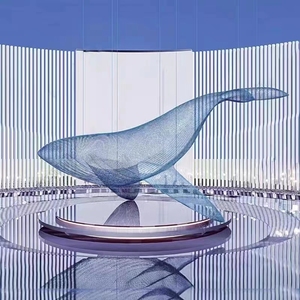 不锈钢铁艺鲸鱼海豚雕塑大厅悬挂艺术装置空中海洋动物摆件定制